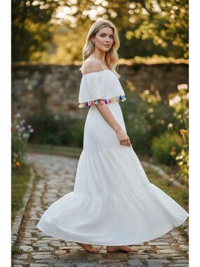 Lilly Pulitzer White Maxi Dress Womens Size S Strapless Off-The-Shoulder Resort